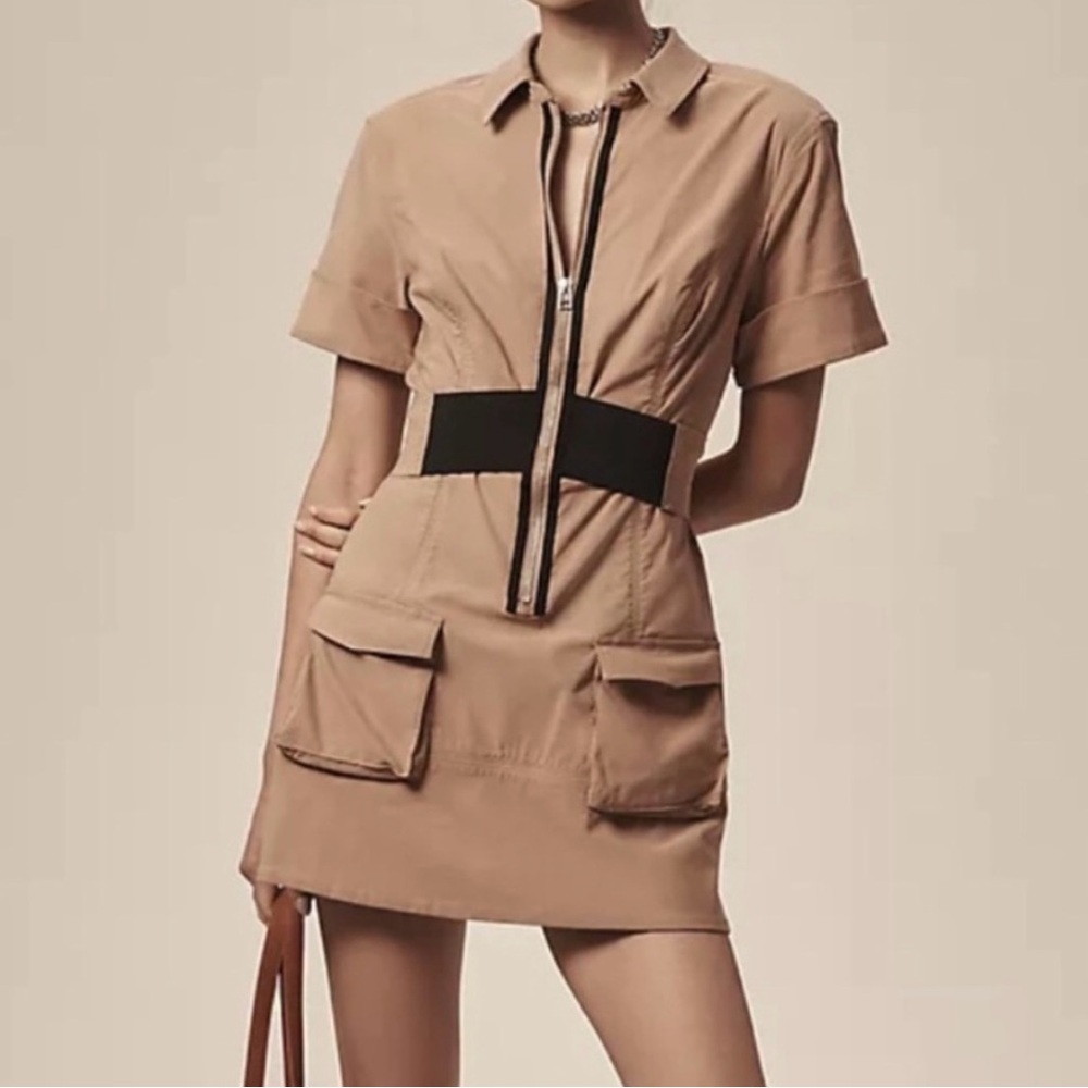 Maeve Tan Mini Dress with Black Belt